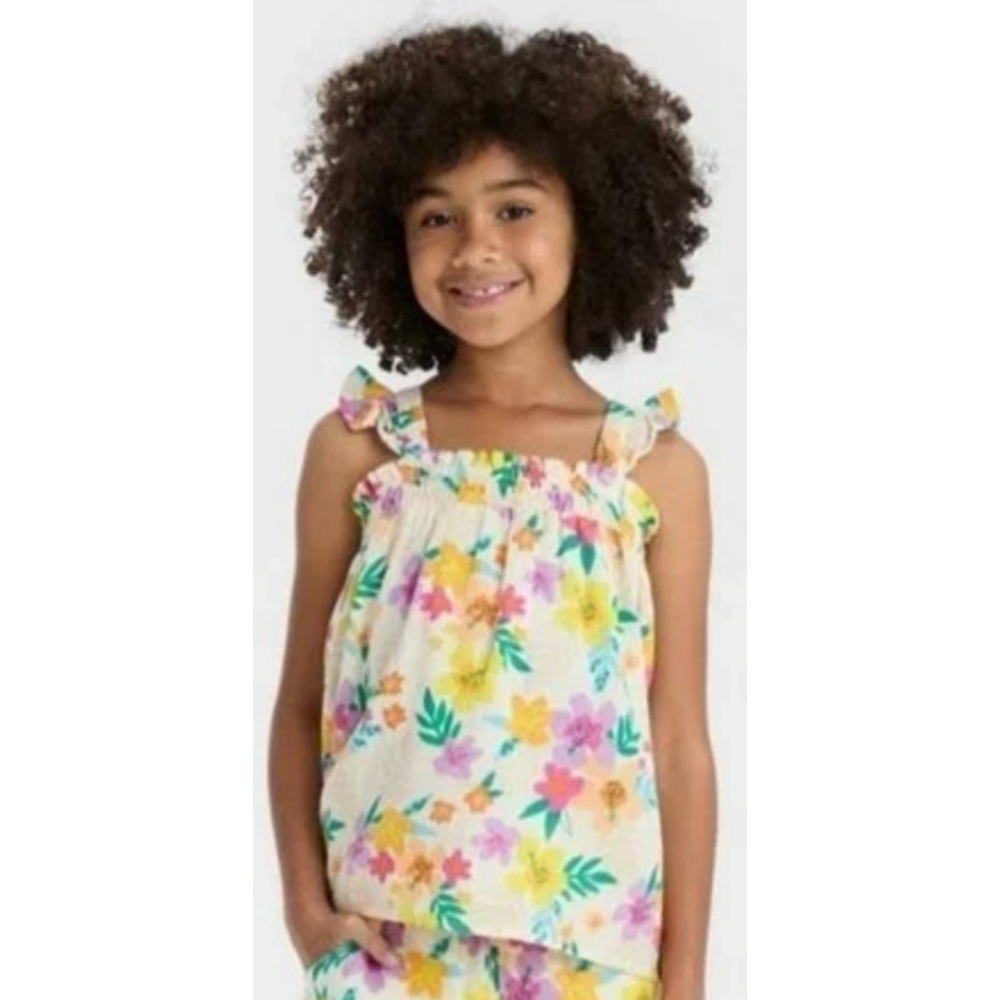 Cat & Jack Ruffle Strap Floral Tank top Sand Tropical